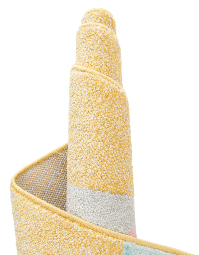 Yellow 2' 2 x 2' 2 Whimsy Kids Round Area Rug for Baby Nursery, Toddler Playroom, Bedrooms