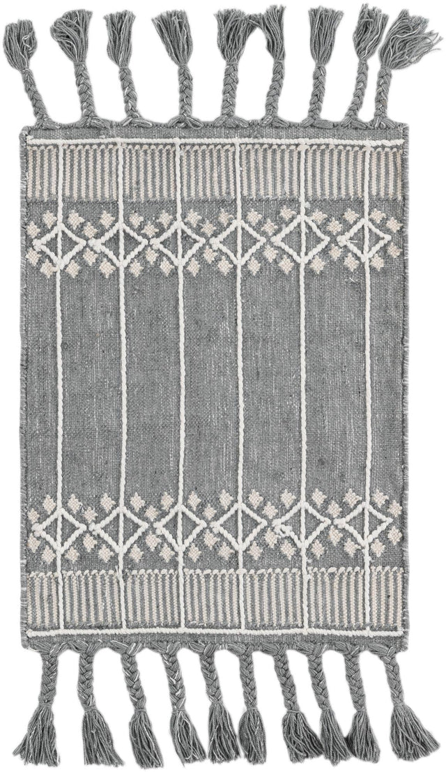 Cool Gray 2' x 3' 1 Eco Bohemian Indoor Outdoor Rectangle Area Rug Weather Resistant for Patio, Deck, Terrace, Balcony, Porch 100% Recycled PET Polyester Carpet Mat for Sale at Rug Engine