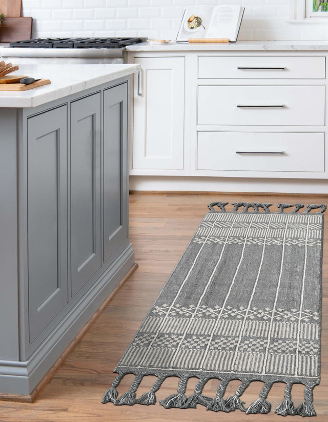 Cool Gray 2' 2 x 8' 2 Eco Bohemian Indoor Outdoor Runner Area Rug Weather Resistant for Patio, Deck, Terrace, Balcony, Porch 100% Recycled PET Polyester Carpet Mat for Sale at Rug Engine