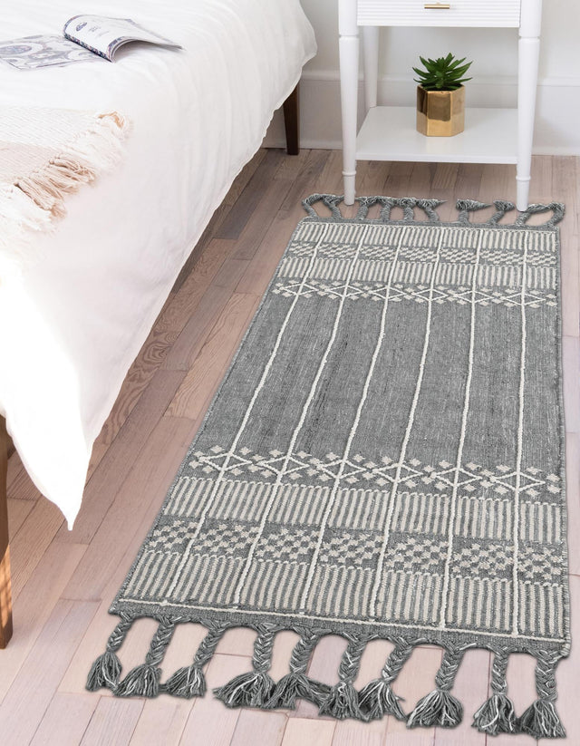 Cool Gray 2' 2 x 8' 2 Eco Bohemian Indoor Outdoor Runner Area Rug Weather Resistant for Patio, Deck, Terrace, Balcony, Porch 100% Recycled PET Polyester Carpet Mat for Sale at Rug Engine