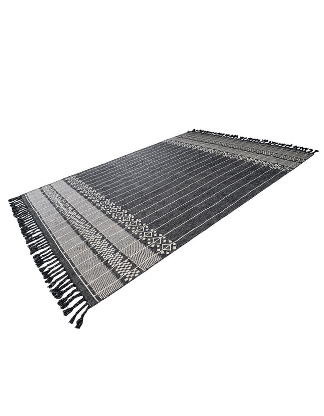 Charcoal Black 10' x 14' 1 Eco Bohemian Indoor Outdoor Rectangle Area Rug Weather Resistant for Patio, Deck, Terrace, Balcony, Porch 100% Recycled PET Polyester Carpet Mat for Sale at Rug Engine