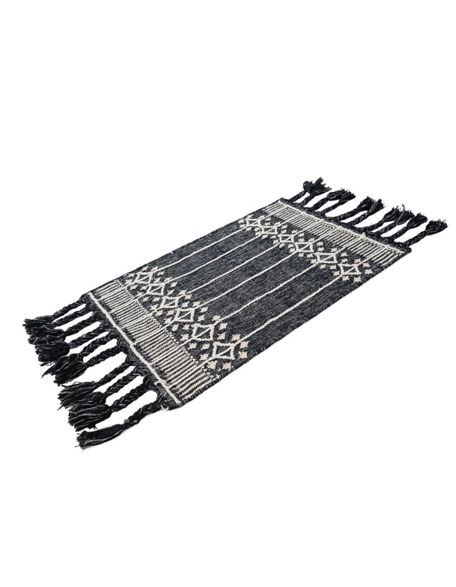 Charcoal Black 2' x 3' 1 Eco Bohemian Indoor Outdoor Rectangle Area Rug Weather Resistant for Patio, Deck, Terrace, Balcony, Porch 100% Recycled PET Polyester Carpet Mat for Sale at Rug Engine