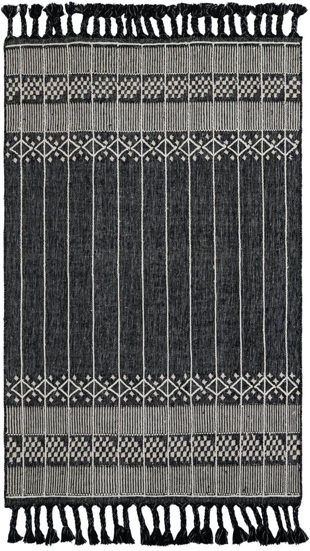 Charcoal Black 4' 1 x 6' 1 Eco Bohemian Indoor Outdoor Rectangle Area Rug Weather Resistant for Patio, Deck, Terrace, Balcony, Porch 100% Recycled PET Polyester Carpet Mat for Sale at Rug Engine