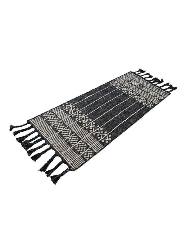 Charcoal Black 2' 2 x 5' 1 Eco Bohemian Indoor Outdoor Runner Area Rug Weather Resistant for Patio, Deck, Terrace, Balcony, Porch 100% Recycled PET Polyester Carpet Mat for Sale at Rug Engine