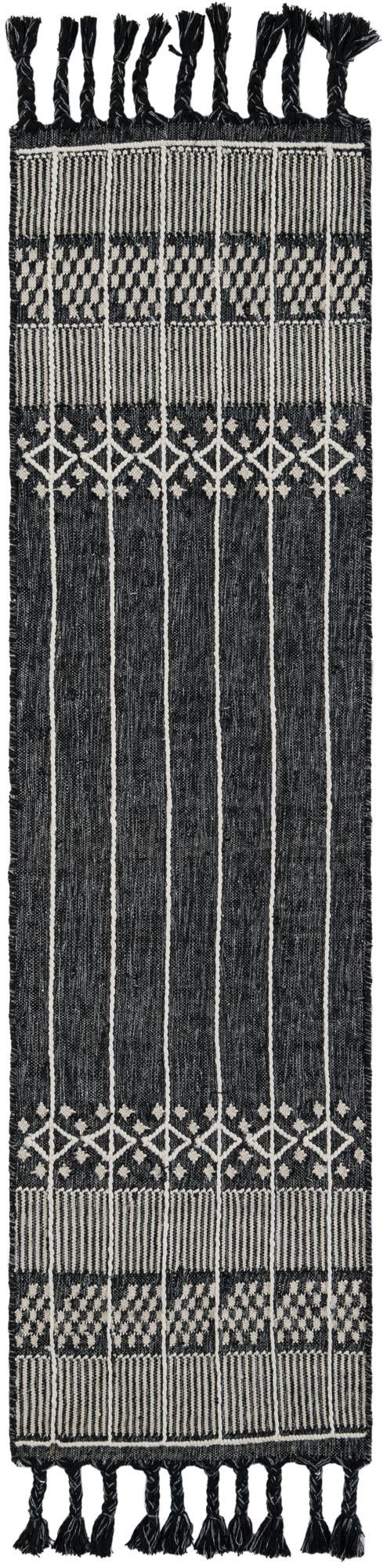 Charcoal Black 2' 2 x 8' 2 Eco Bohemian Indoor Outdoor Runner Area Rug Weather Resistant for Patio, Deck, Terrace, Balcony, Porch 100% Recycled PET Polyester Carpet Mat for Sale at Rug Engine