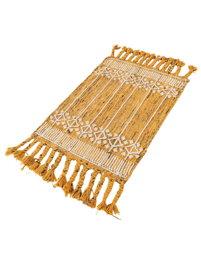 Mustard Yellow 2' x 3' 1 Eco Bohemian Indoor Outdoor Rectangle Area Rug Weather Resistant for Patio, Deck, Terrace, Balcony, Porch 100% Recycled PET Polyester Carpet Mat for Sale at Rug Engine