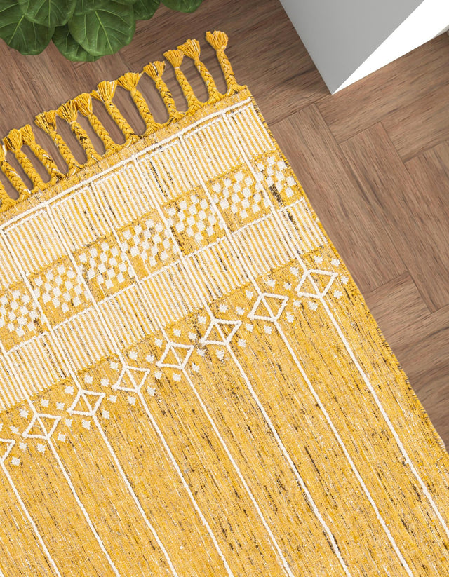 Mustard Yellow 2' x 3' 1 Eco Bohemian Indoor Outdoor Rectangle Area Rug Weather Resistant for Patio, Deck, Terrace, Balcony, Porch 100% Recycled PET Polyester Carpet Mat for Sale at Rug Engine