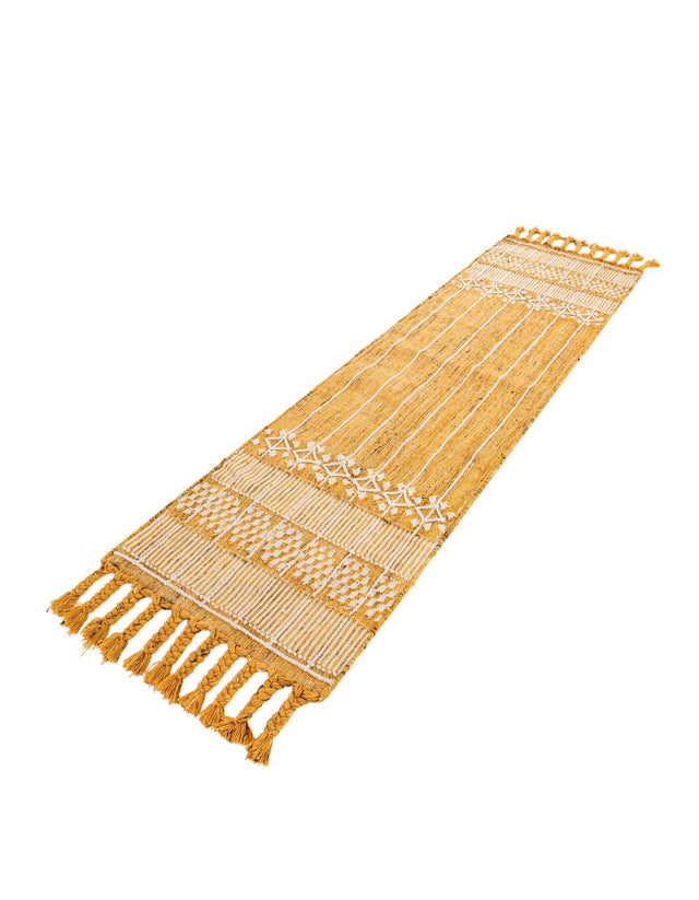 Mustard Yellow 2' 2 x 8' 2 Eco Bohemian Indoor Outdoor Runner Area Rug Weather Resistant for Patio, Deck, Terrace, Balcony, Porch 100% Recycled PET Polyester Carpet Mat for Sale at Rug Engine