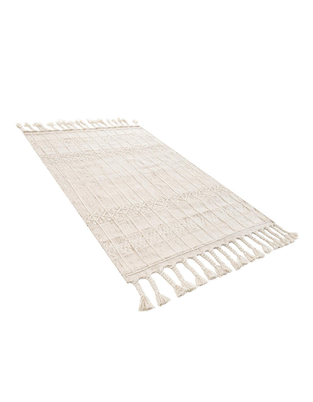 Ivory 4' 1 x 6' 1 Eco Bohemian Indoor Outdoor Rectangle Area Rug Weather Resistant for Patio, Deck, Terrace, Balcony, Porch 100% Recycled PET Polyester Carpet Mat for Sale at Rug Engine
