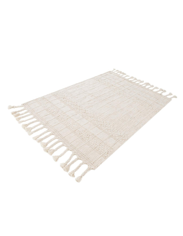 Ivory 4' 1 x 6' 1 Eco Bohemian Indoor Outdoor Rectangle Area Rug Weather Resistant for Patio, Deck, Terrace, Balcony, Porch 100% Recycled PET Polyester Carpet Mat for Sale at Rug Engine