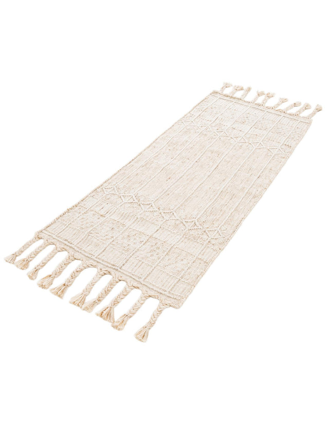 Ivory 2' 2 x 5' 1 Eco Bohemian Indoor Outdoor Runner Area Rug Weather Resistant for Patio, Deck, Terrace, Balcony, Porch 100% Recycled PET Polyester Carpet Mat for Sale at Rug Engine