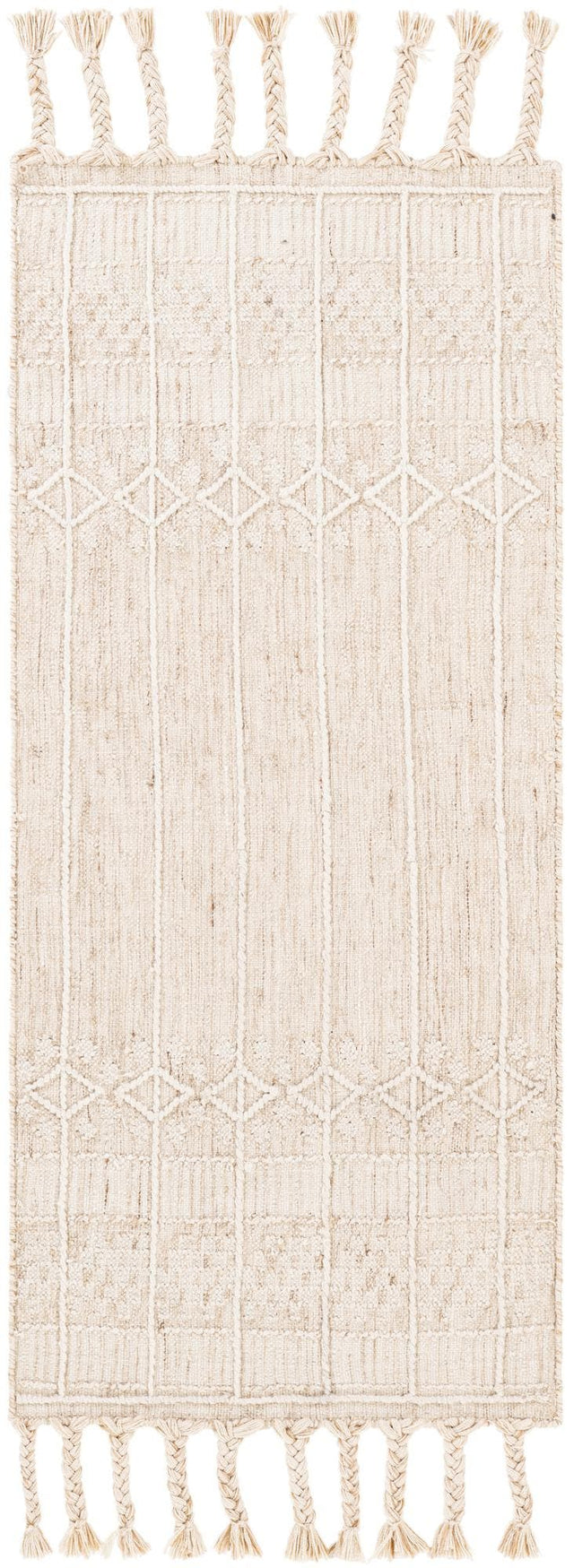 Ivory 2' 2 x 5' 1 Eco Bohemian Indoor Outdoor Runner Area Rug Weather Resistant for Patio, Deck, Terrace, Balcony, Porch 100% Recycled PET Polyester Carpet Mat for Sale at Rug Engine