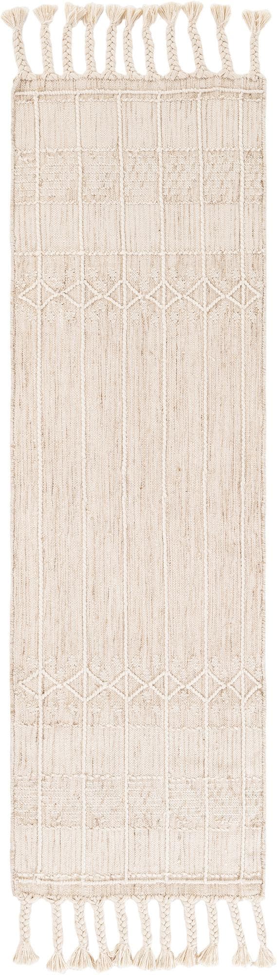 Ivory 2' 2 x 6' 7 Eco Bohemian Indoor Outdoor Runner Area Rug Weather Resistant for Patio, Deck, Terrace, Balcony, Porch 100% Recycled PET Polyester Carpet Mat for Sale at Rug Engine
