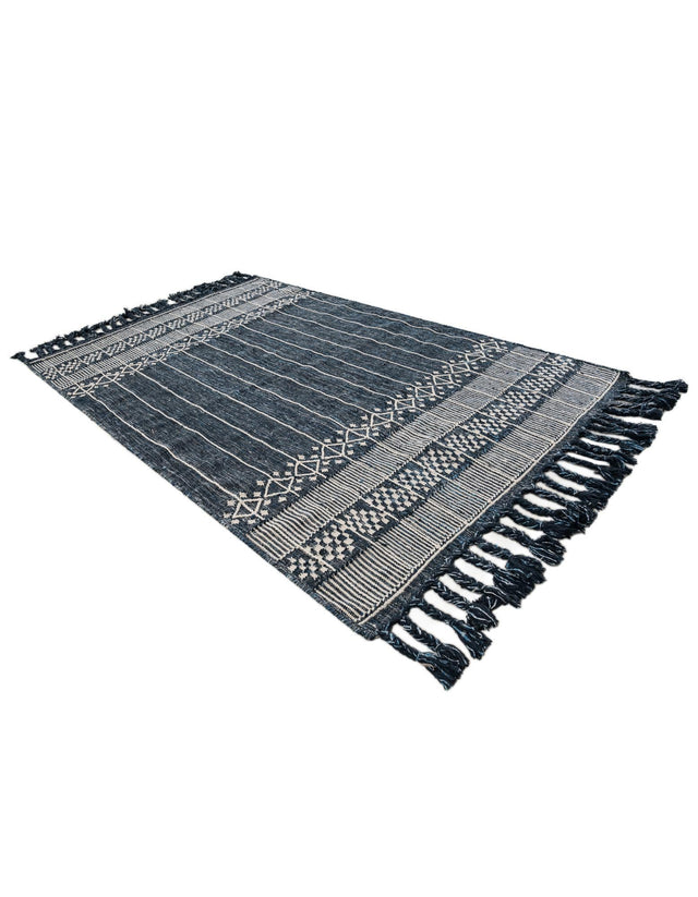 Navy Blue 5' 1 x 8' Eco Bohemian Indoor Outdoor Rectangle Area Rug Weather Resistant for Patio, Deck, Terrace, Balcony, Porch 100% Recycled PET Polyester Carpet Mat for Sale at Rug Engine