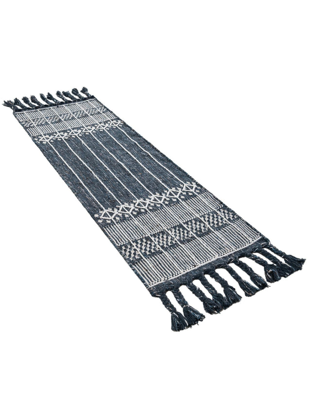 Navy Blue 2' 2 x 6' 7 Eco Bohemian Indoor Outdoor Runner Area Rug Weather Resistant for Patio, Deck, Terrace, Balcony, Porch 100% Recycled PET Polyester Carpet Mat for Sale at Rug Engine