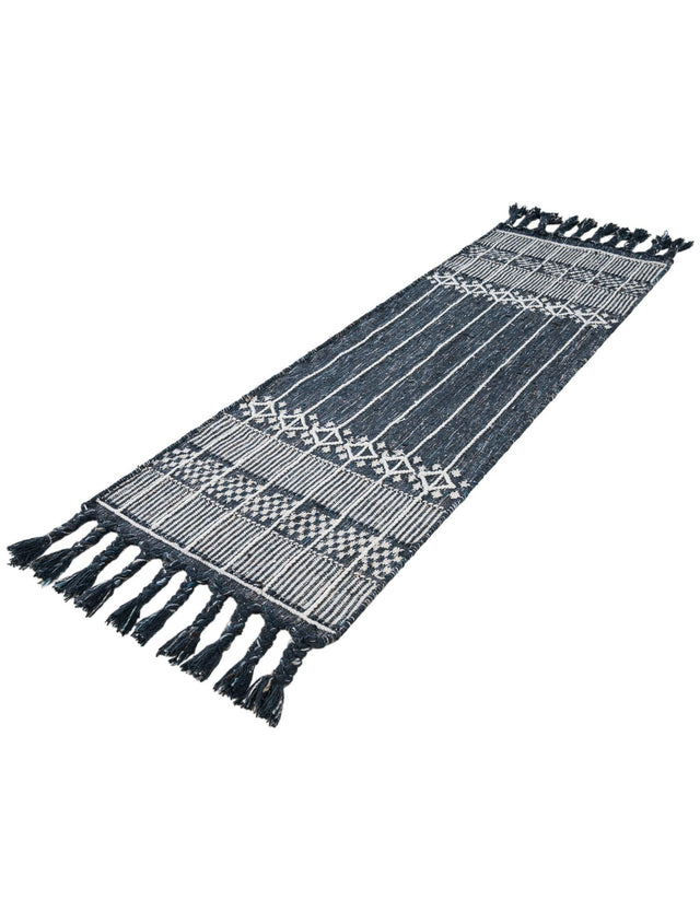 Navy Blue 2' 2 x 6' 7 Eco Bohemian Indoor Outdoor Runner Area Rug Weather Resistant for Patio, Deck, Terrace, Balcony, Porch 100% Recycled PET Polyester Carpet Mat for Sale at Rug Engine