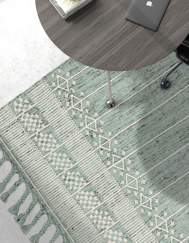 Sea Green 2' x 3' 1 Eco Bohemian Indoor Outdoor Rectangle Area Rug Weather Resistant for Patio, Deck, Terrace, Balcony, Porch 100% Recycled PET Polyester Carpet Mat for Sale at Rug Engine