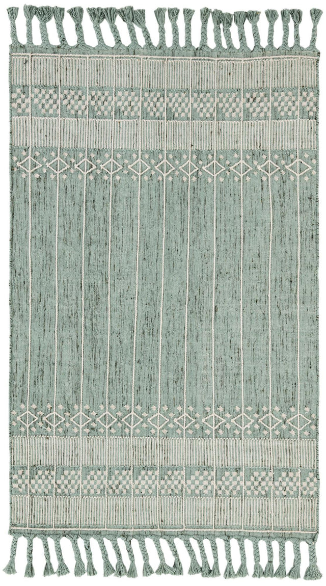 Sea Green 5' 1 x 8' Eco Bohemian Indoor Outdoor Rectangle Area Rug Weather Resistant for Patio, Deck, Terrace, Balcony, Porch 100% Recycled PET Polyester Carpet Mat for Sale at Rug Engine