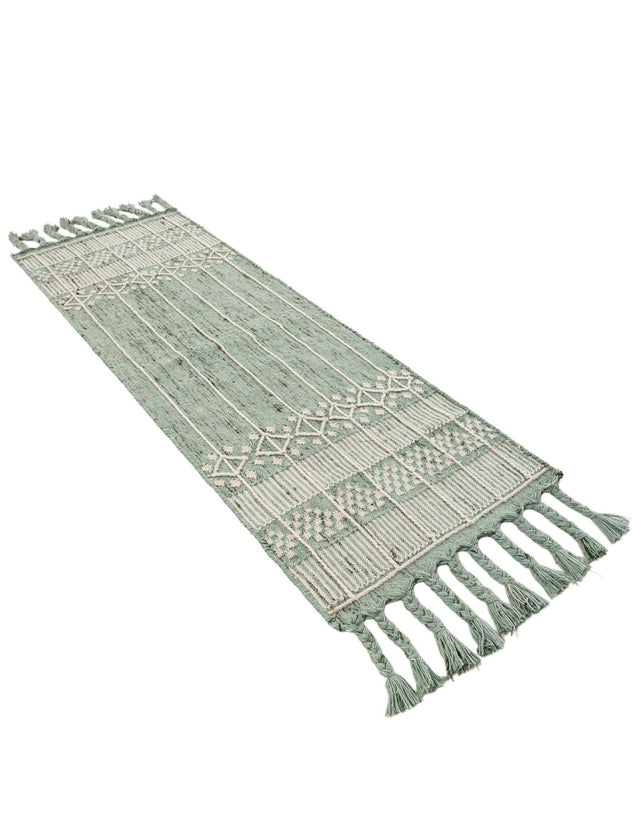 Sea Green 2' 2 x 6' 7 Eco Bohemian Indoor Outdoor Runner Area Rug Weather Resistant for Patio, Deck, Terrace, Balcony, Porch 100% Recycled PET Polyester Carpet Mat for Sale at Rug Engine