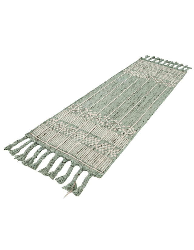 Sea Green 2' 2 x 6' 7 Eco Bohemian Indoor Outdoor Runner Area Rug Weather Resistant for Patio, Deck, Terrace, Balcony, Porch 100% Recycled PET Polyester Carpet Mat for Sale at Rug Engine