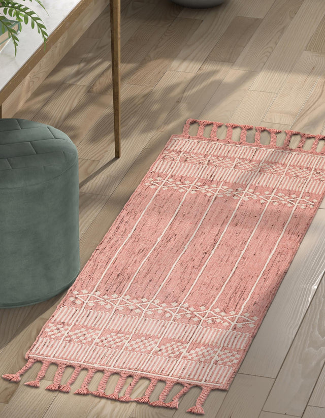 SOFT PINK 2' 2 x 8' 2 Eco Bohemian Indoor Outdoor Runner Area Rug Weather Resistant for Patio, Deck, Terrace, Balcony, Porch 100% Recycled PET Polyester Carpet Mat for Sale at Rug Engine