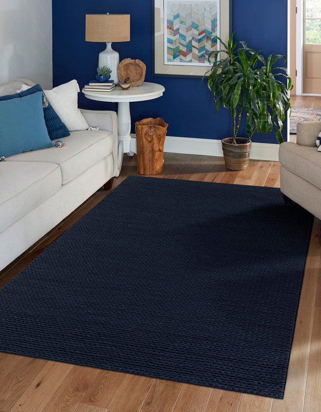 Navy Blue 5' 1 x 8' Lana New Zealand Wool Rectangle Area Rug All Natural Premium Wool Hand Woven Carpet for Luxury Interior Home Design for Sale at Rug Engine