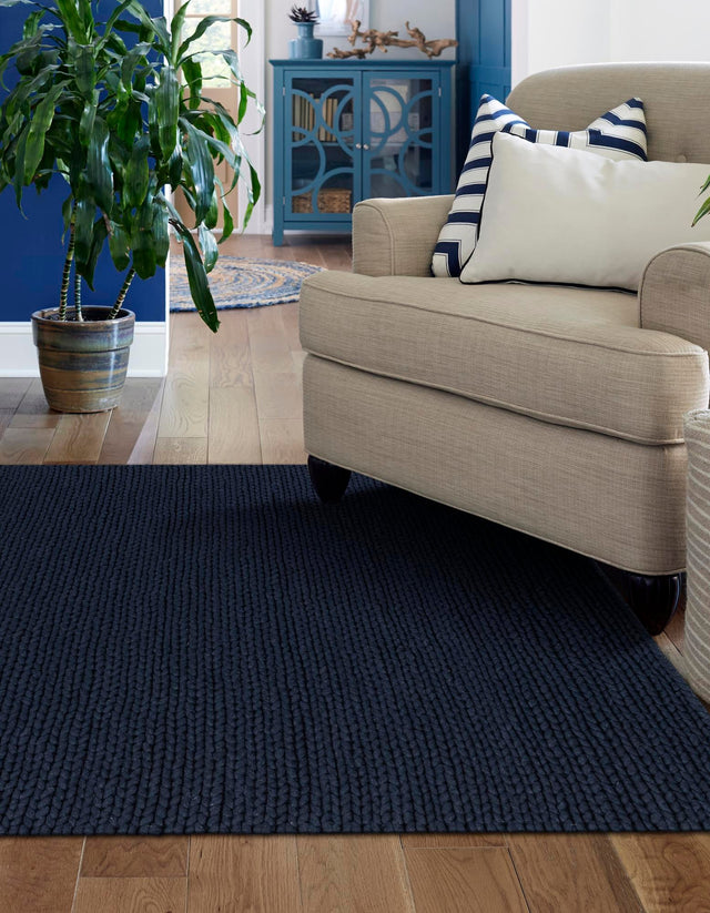 Navy Blue 10' x 14' 1 Lana New Zealand Wool Rectangle Area Rug All Natural Premium Wool Hand Woven Carpet for Luxury Interior Home Design for Sale at Rug Engine