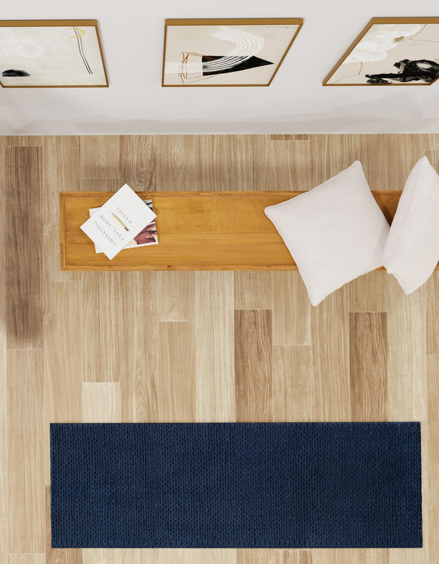 Navy Blue 2' x 6' 7 Lana New Zealand Wool Runner Area Rug All Natural Premium Wool Hand Woven Carpet for Luxury Interior Home Design for Sale at Rug Engine