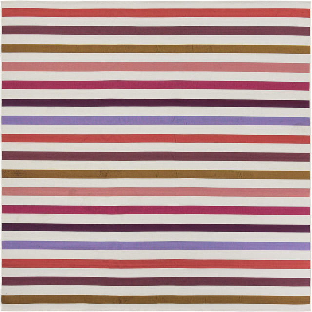 White 10' x 10' Outdoor Striped Square Area Rug Weather Resistant for Patio, Deck, Terrace, Balcony, Porch Geometric Pattern Waterproof Carpet for Sale at Rug Engine