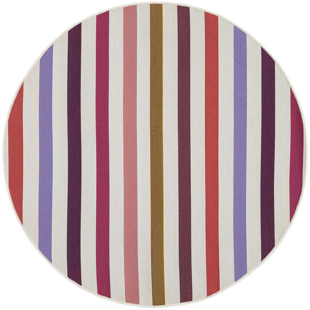 White 4' 1 x 4' 1 Outdoor Striped Round Area Rug Weather Resistant for Patio, Deck, Terrace, Balcony, Porch Geometric Pattern Waterproof Carpet for Sale at Rug Engine