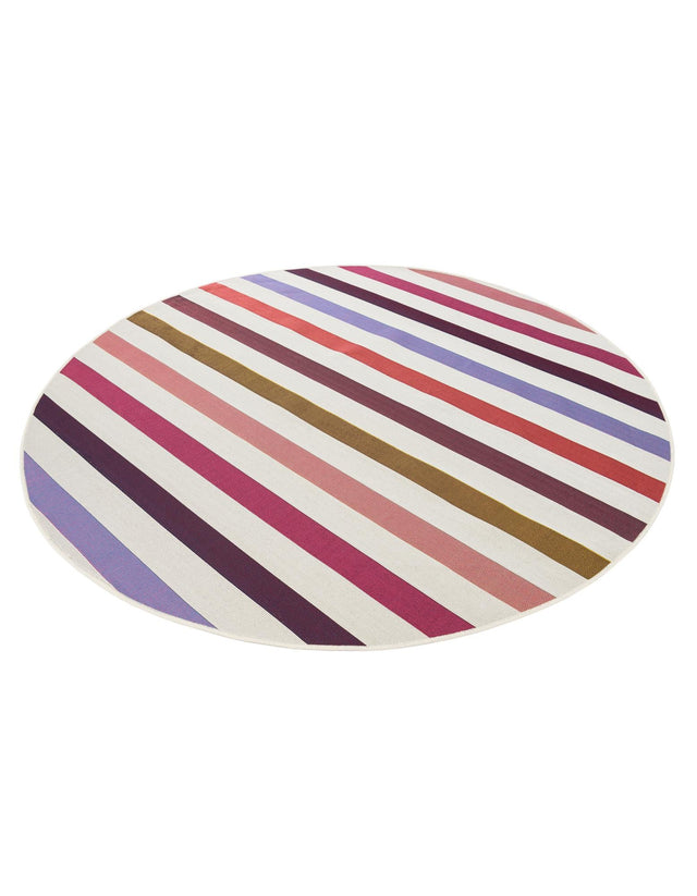 White 6' 1 x 6' 1 Outdoor Striped Round Area Rug Weather Resistant for Patio, Deck, Terrace, Balcony, Porch Geometric Pattern Waterproof Carpet for Sale at Rug Engine