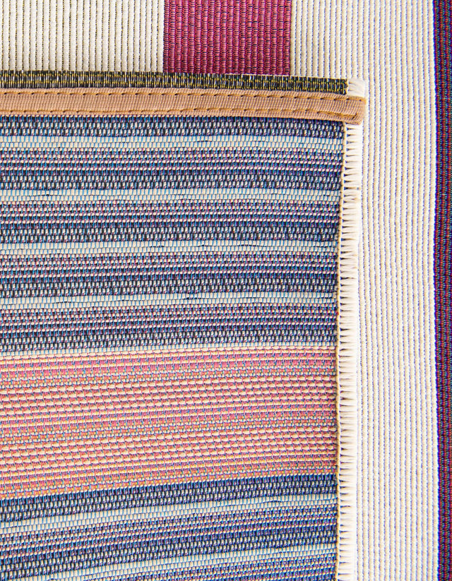 White 2' 7 x 12' Outdoor Striped Runner Area Rug Weather Resistant for Patio, Deck, Terrace, Balcony, Porch Geometric Pattern Waterproof Carpet for Sale at Rug Engine