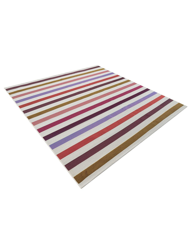 White 7' 10 x 7' 10 Outdoor Striped Square Area Rug Weather Resistant for Patio, Deck, Terrace, Balcony, Porch Geometric Pattern Waterproof Carpet for Sale at Rug Engine