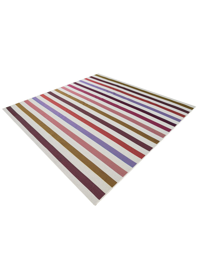 White 7' 10 x 7' 10 Outdoor Striped Square Area Rug Weather Resistant for Patio, Deck, Terrace, Balcony, Porch Geometric Pattern Waterproof Carpet for Sale at Rug Engine