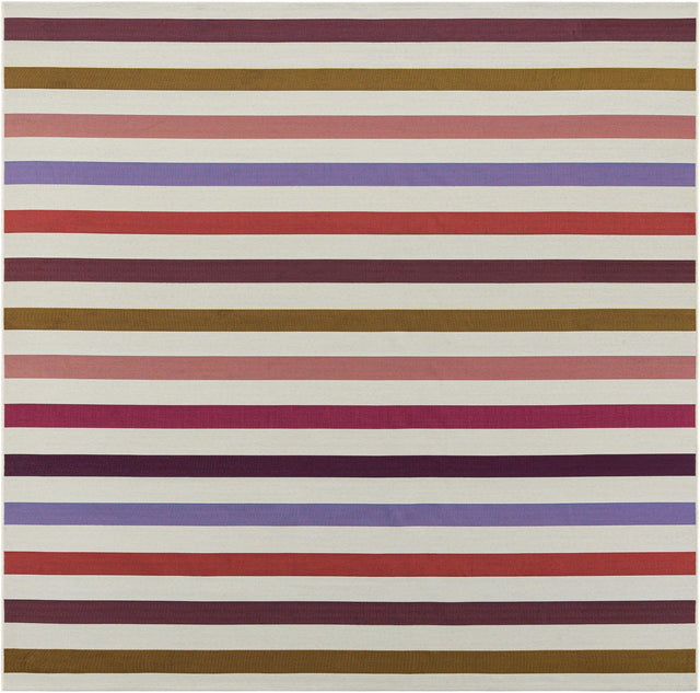 White 7' 10 x 7' 10 Outdoor Striped Square Area Rug Weather Resistant for Patio, Deck, Terrace, Balcony, Porch Geometric Pattern Waterproof Carpet for Sale at Rug Engine