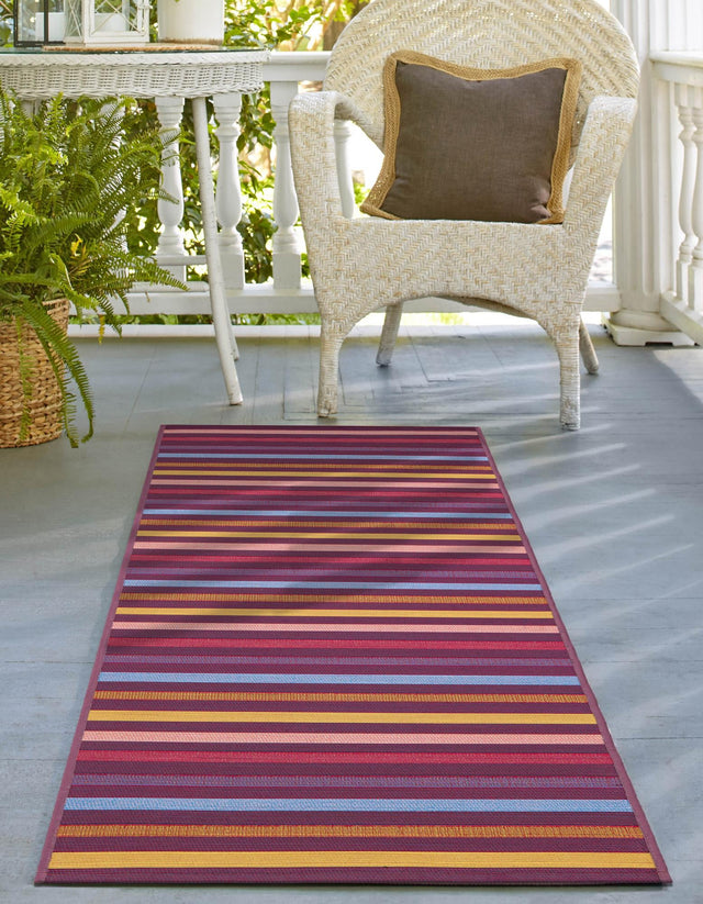 Multicolor 2' 7 x 12' Outdoor Striped Runner Area Rug Weather Resistant for Patio, Deck, Terrace, Balcony, Porch Geometric Pattern Waterproof Carpet for Sale at Rug Engine