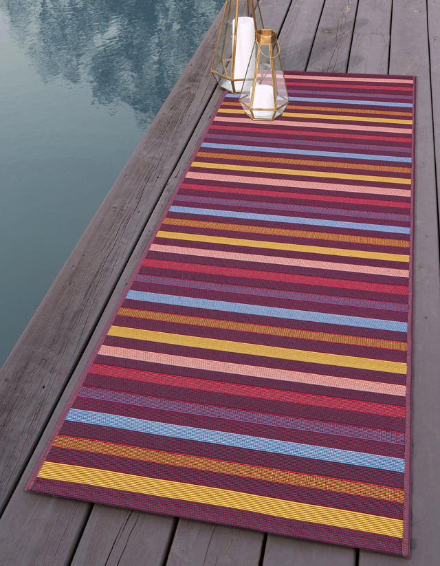 Multicolor 2' 7 x 10' Outdoor Striped Runner Area Rug Weather Resistant for Patio, Deck, Terrace, Balcony, Porch Geometric Pattern Waterproof Carpet for Sale at Rug Engine