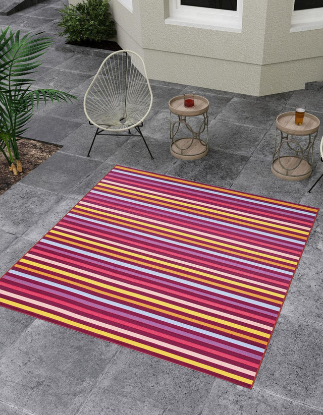 Multicolor 10' x 10' Outdoor Striped Square Area Rug Weather Resistant for Patio, Deck, Terrace, Balcony, Porch Geometric Pattern Waterproof Carpet for Sale at Rug Engine