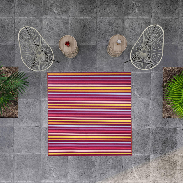 Multicolor 7' 10 x 7' 10 Outdoor Striped Square Area Rug Weather Resistant for Patio, Deck, Terrace, Balcony, Porch Geometric Pattern Waterproof Carpet for Sale at Rug Engine