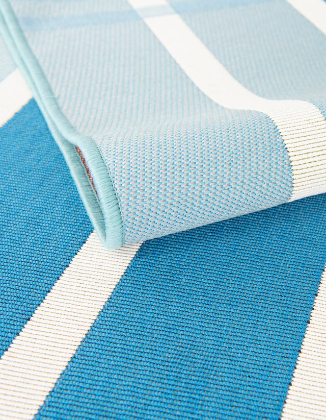 Blue 5' 3 x 8' Outdoor Striped Rectangle Area Rug Weather Resistant for Patio, Deck, Terrace, Balcony, Porch Geometric Pattern Waterproof Carpet for Sale at Rug Engine
