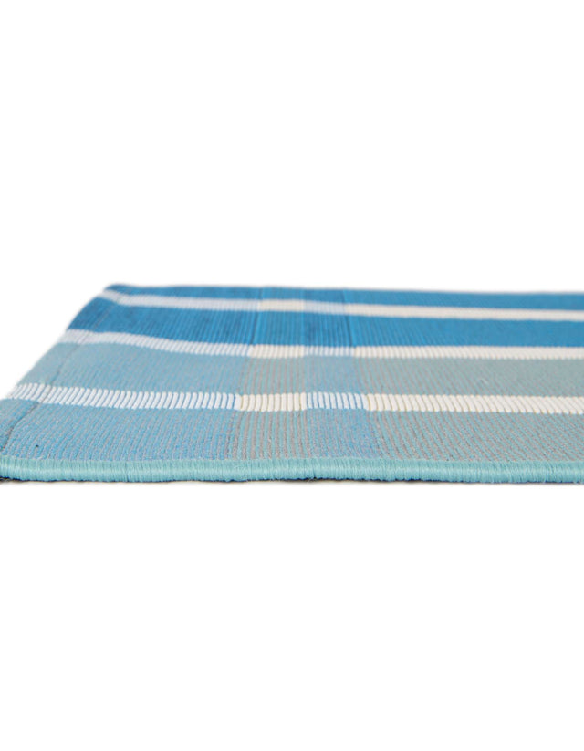 Blue 6' 1 x 9' Outdoor Striped Rectangle Area Rug Weather Resistant for Patio, Deck, Terrace, Balcony, Porch Geometric Pattern Waterproof Carpet for Sale at Rug Engine