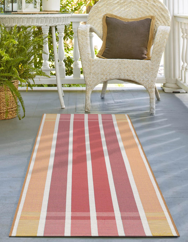 Peach and Salmon 2' 7 x 12' Outdoor Striped Runner Area Rug Weather Resistant for Patio, Deck, Terrace, Balcony, Porch Geometric Pattern Waterproof Carpet for Sale at Rug Engine