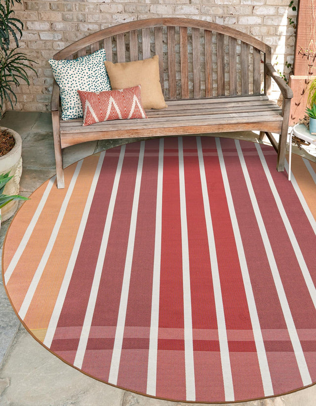 Peach and Salmon 3' 1 x 3' 1 Outdoor Striped Round Area Rug Weather Resistant for Patio, Deck, Terrace, Balcony, Porch Geometric Pattern Waterproof Carpet for Sale at Rug Engine