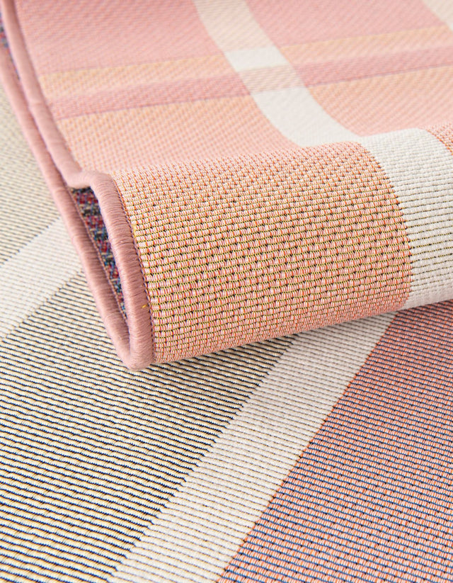 Pink and Lavender 7' 10 x 10' Outdoor Striped Rectangle Area Rug Weather Resistant for Patio, Deck, Terrace, Balcony, Porch Geometric Pattern Waterproof Carpet for Sale at Rug Engine
