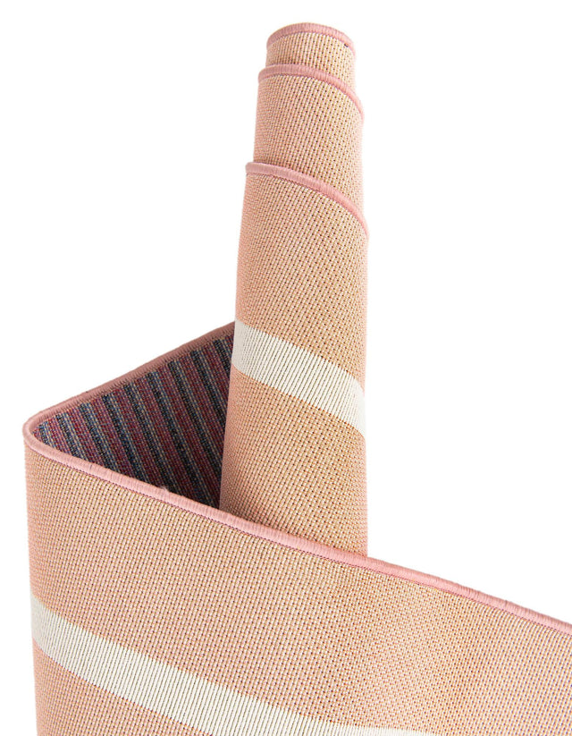 Pink and Lavender 4' 1 x 6' 1 Outdoor Striped Rectangle Area Rug Weather Resistant for Patio, Deck, Terrace, Balcony, Porch Geometric Pattern Waterproof Carpet for Sale at Rug Engine