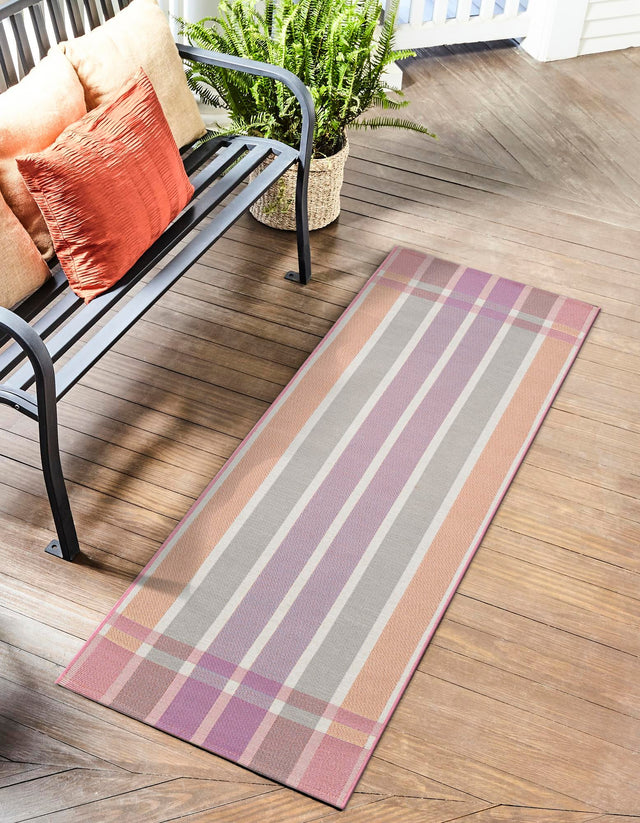 Pink and Lavender 2' 7 x 12' Outdoor Striped Runner Area Rug Weather Resistant for Patio, Deck, Terrace, Balcony, Porch Geometric Pattern Waterproof Carpet for Sale at Rug Engine