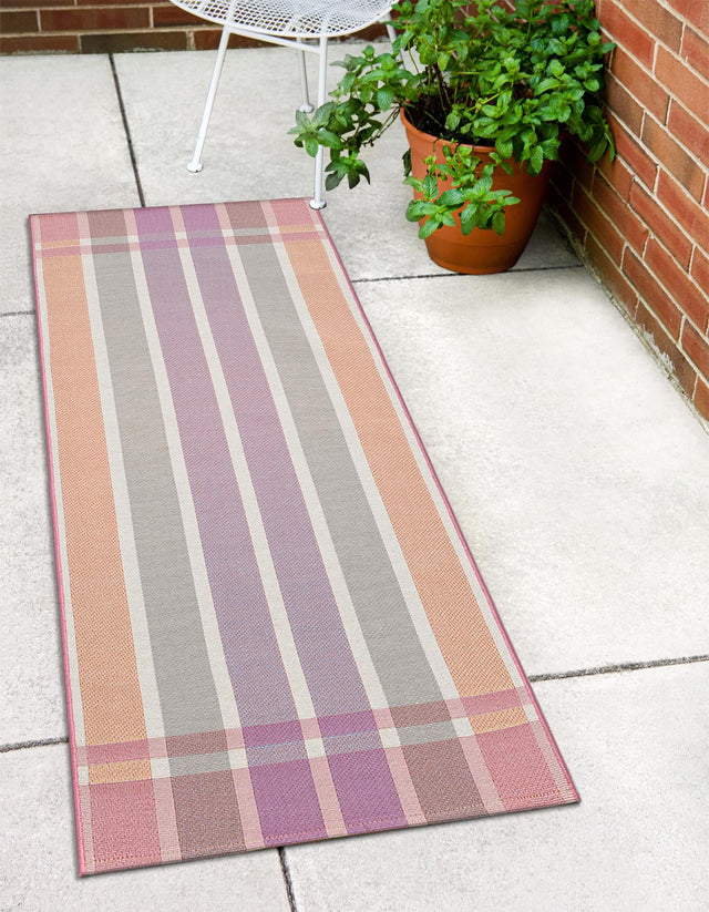 Pink and Lavender 2' x 6' 1 Outdoor Striped Runner Area Rug Weather Resistant for Patio, Deck, Terrace, Balcony, Porch Geometric Pattern Waterproof Carpet for Sale at Rug Engine