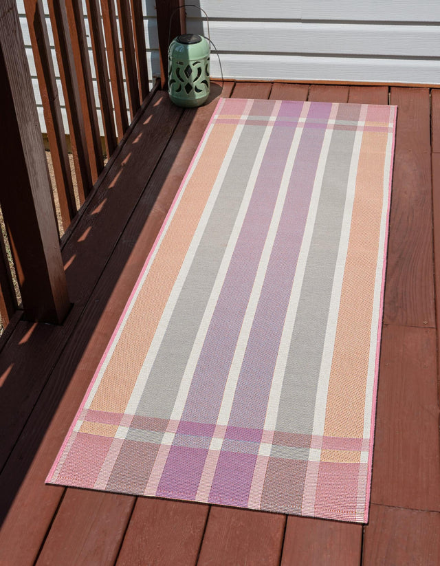 Pink and Lavender 2' 7 x 12' Outdoor Striped Runner Area Rug Weather Resistant for Patio, Deck, Terrace, Balcony, Porch Geometric Pattern Waterproof Carpet for Sale at Rug Engine