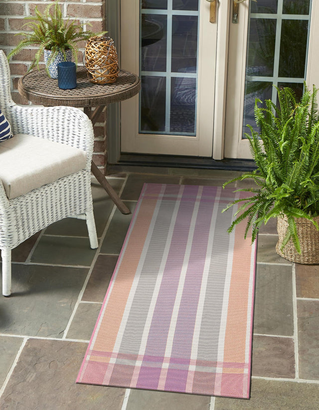 Pink and Lavender 2' x 6' 1 Outdoor Striped Runner Area Rug Weather Resistant for Patio, Deck, Terrace, Balcony, Porch Geometric Pattern Waterproof Carpet for Sale at Rug Engine