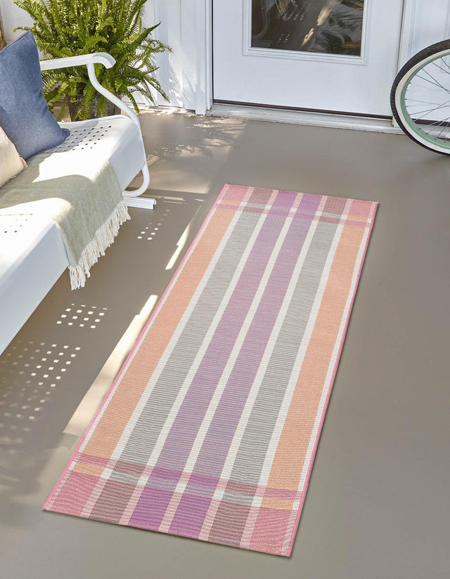 Pink and Lavender 2' x 6' 1 Outdoor Striped Runner Area Rug Weather Resistant for Patio, Deck, Terrace, Balcony, Porch Geometric Pattern Waterproof Carpet for Sale at Rug Engine